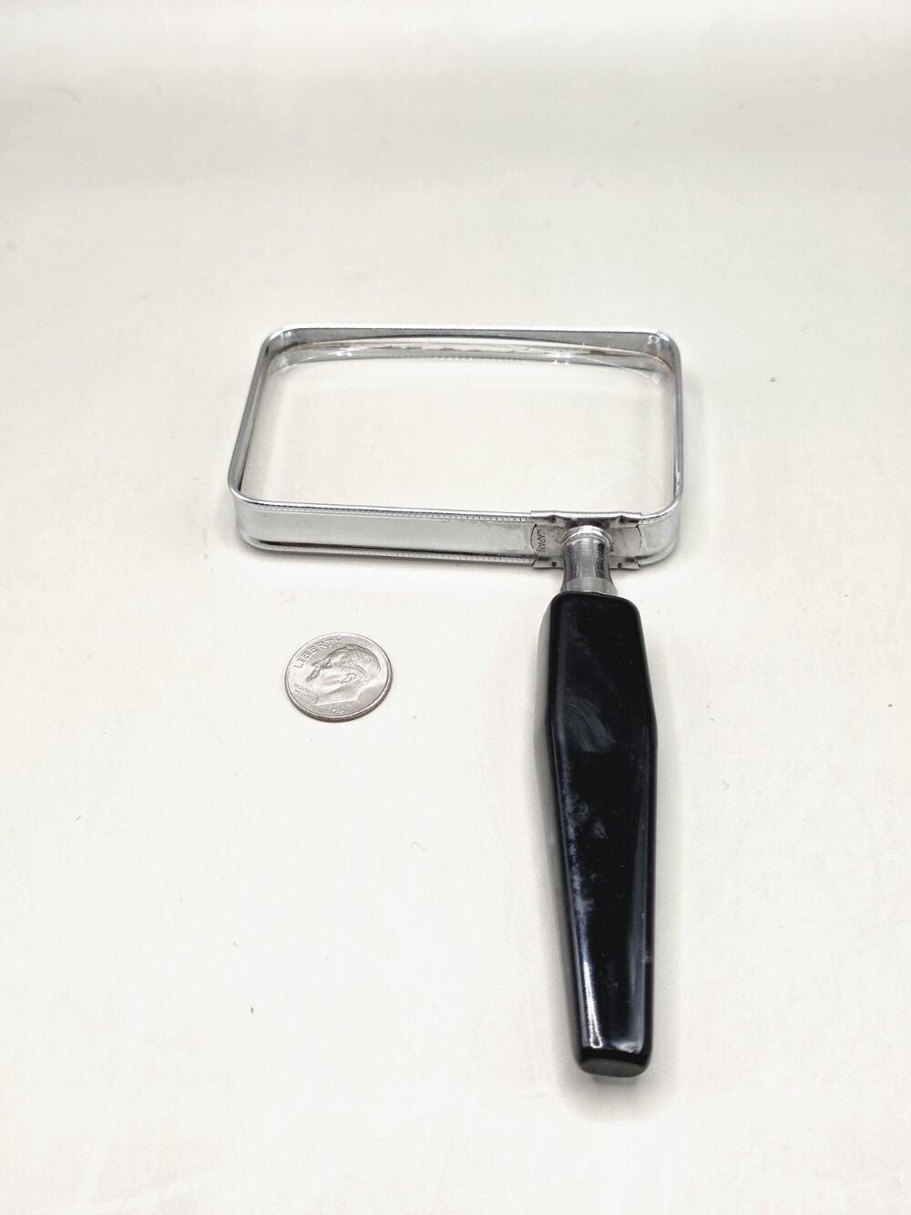 Vintage Rectangular Handheld Magnifying Glass Made in Japan Glass Lens Black